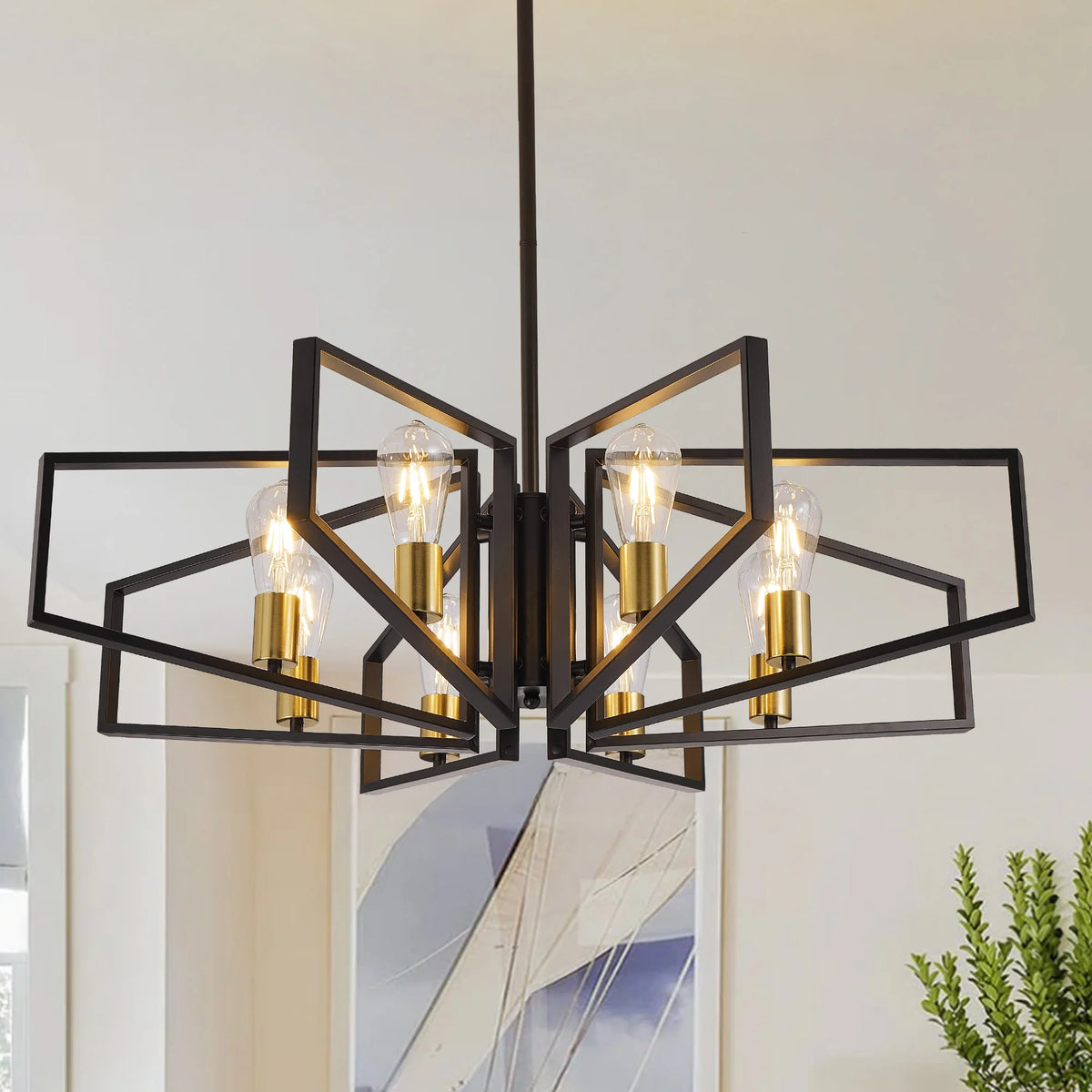 Modern 8-Light Geometric Pendant Chandelier With Adjustable Height