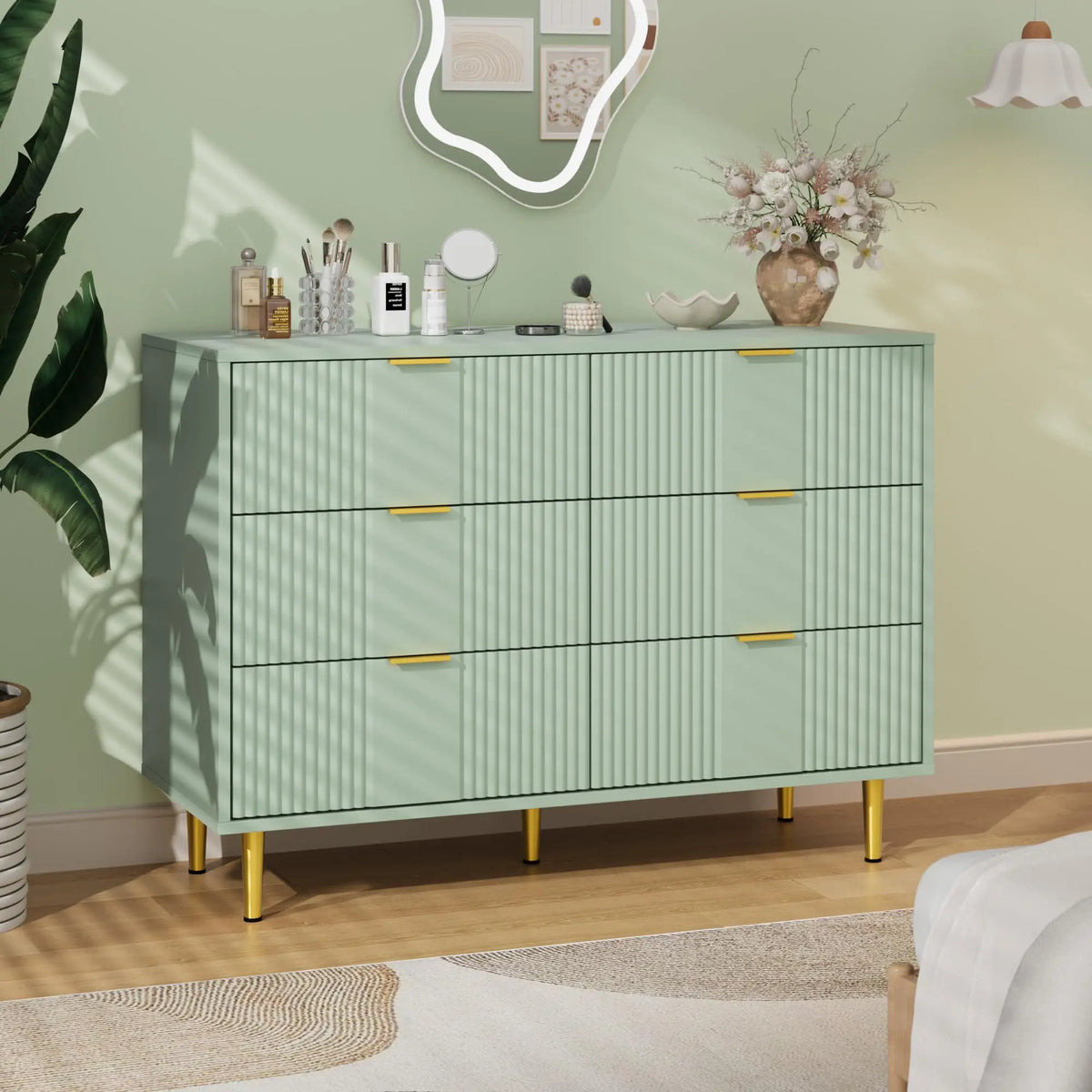 GAOMON Modern Fluted Wooden Bedroom Dresser With Metal Handles