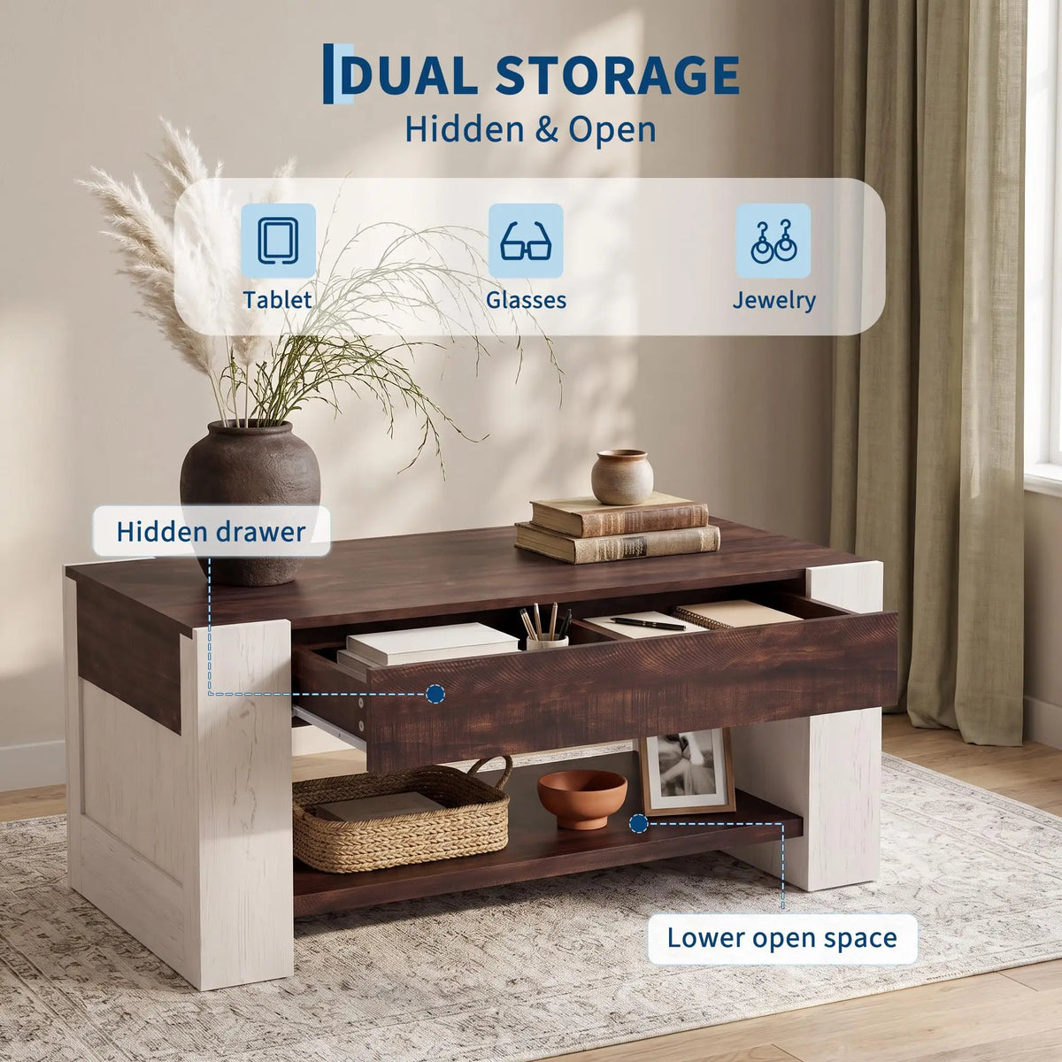 EliteZ Coffee Table With Hidden Storage Drawer For Living Room