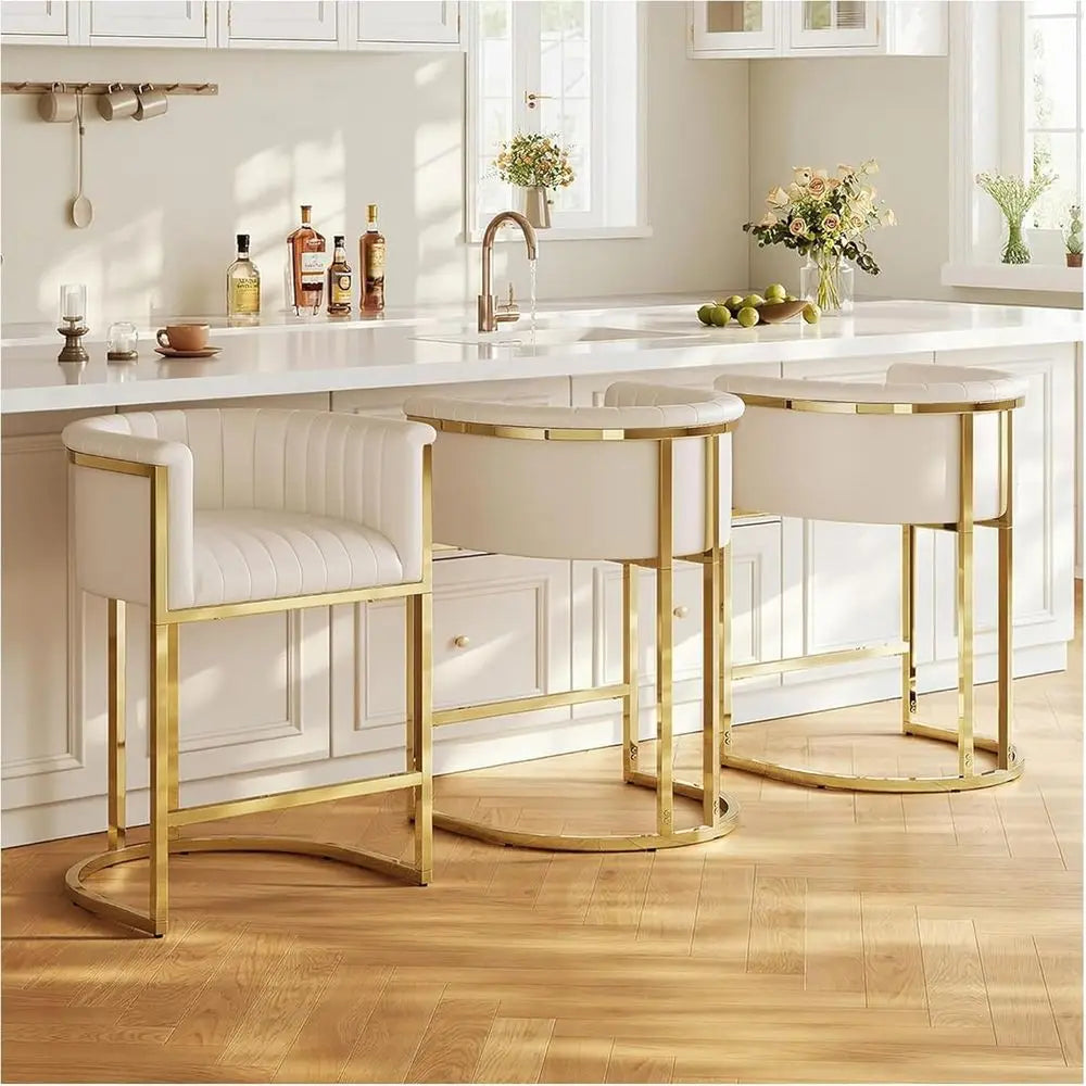 Upholstered Barrel Counter Stools Set of 3 with Arms and Backrests