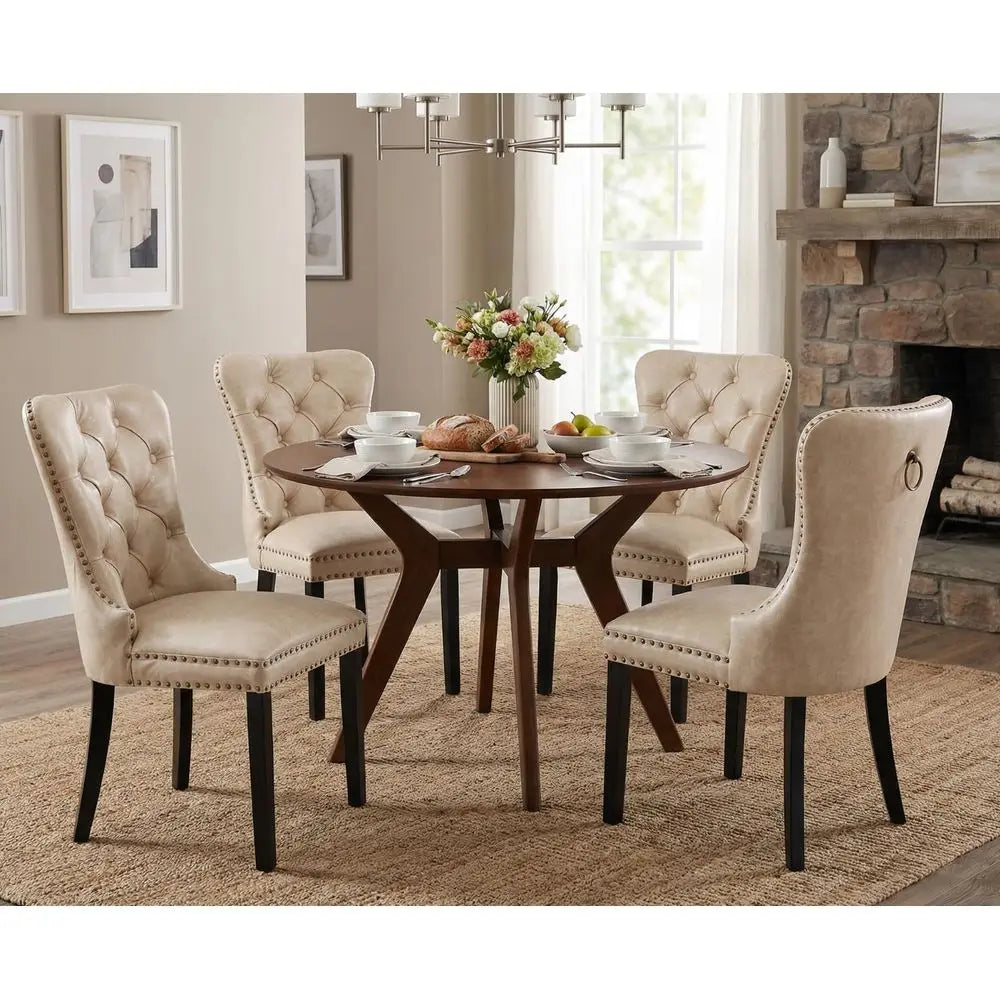 XMSJ Mid Century Modern Tufted Leather Dining Chairs