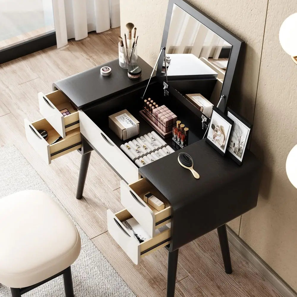 XMSJ Flip Top Vanity Table With Mirror And Hidden Storage