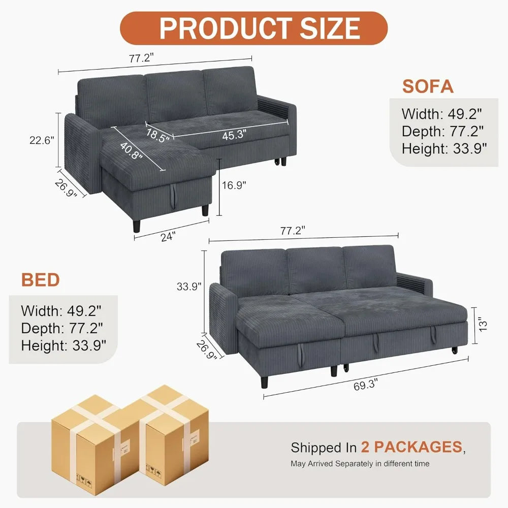 Vongrasig Convertible L Shaped Sleeper Sofa Bed With Storage Chaise