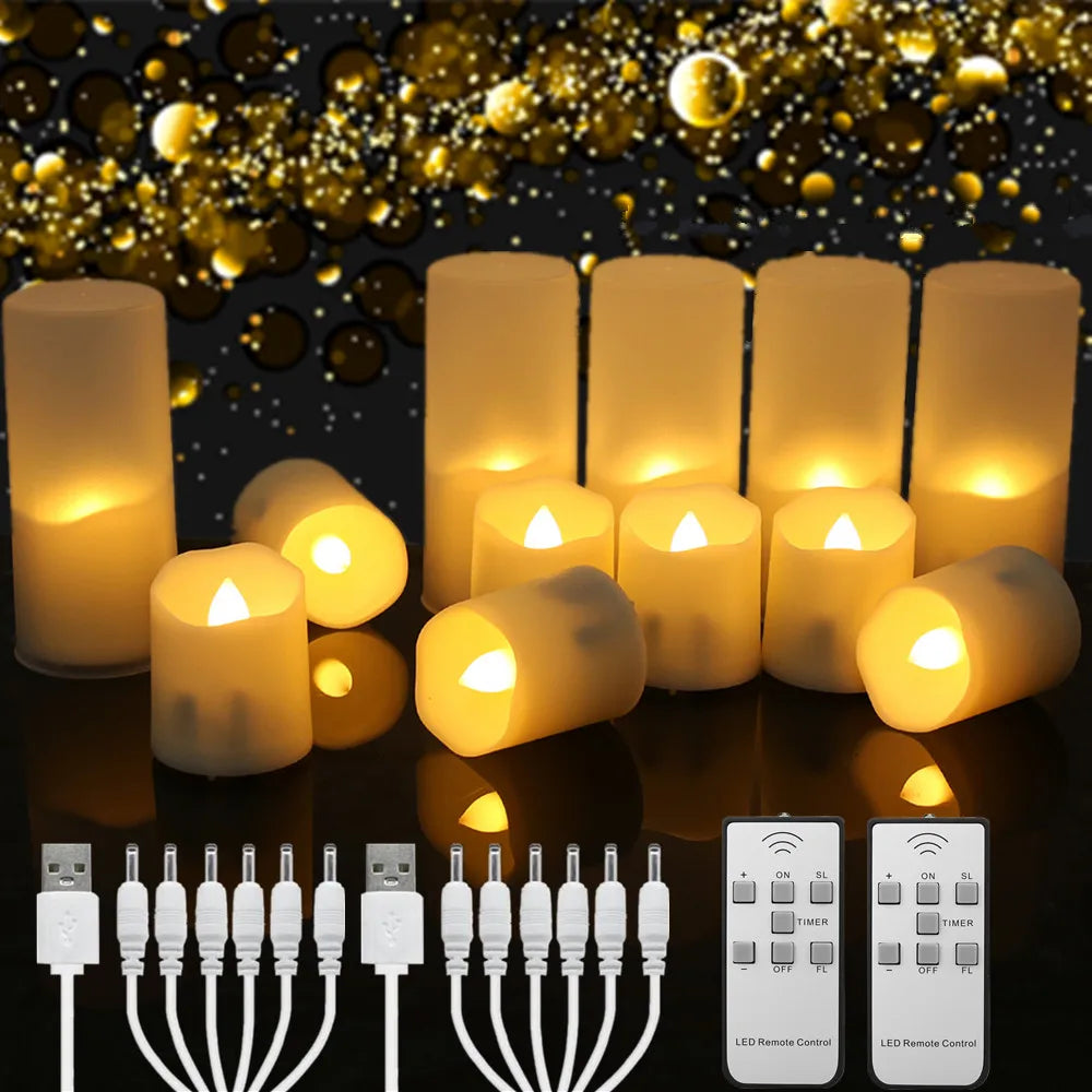 Rechargeable LED Candle Set With Timer Remote Flickering Flames USB