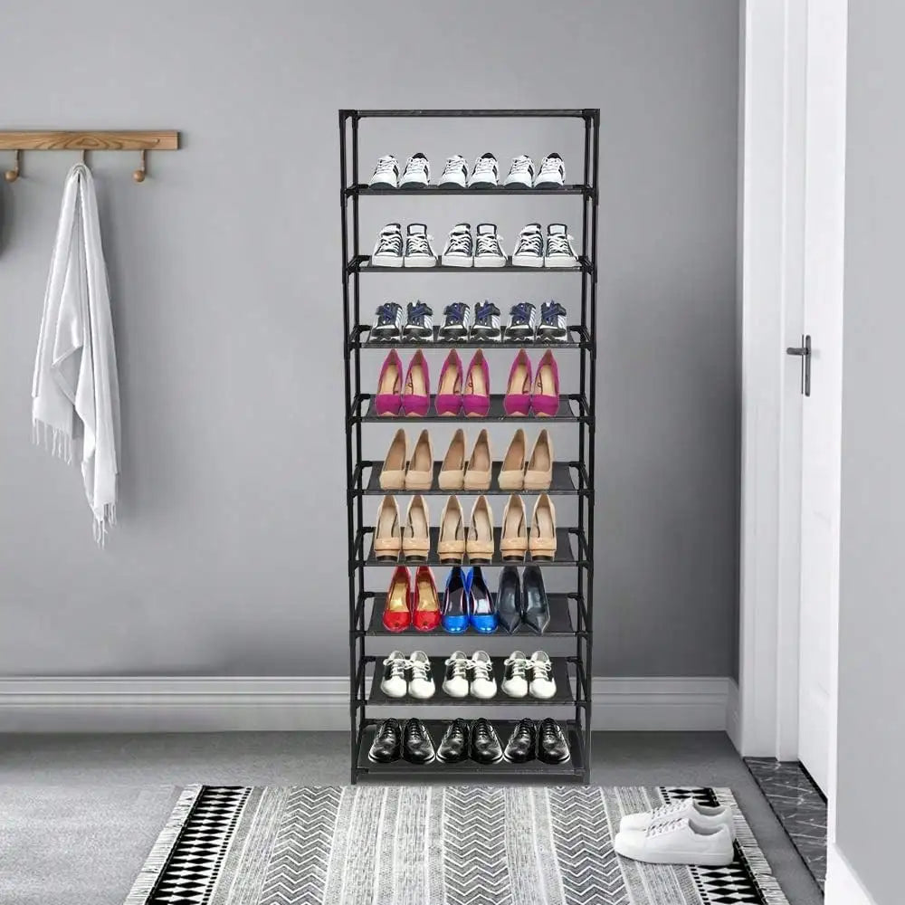 10-Tier Shoe Rack Organizer With Detachable Non-Woven Fabric Holds 50 Pairs