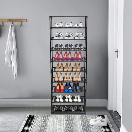 10-Tier Shoe Rack Organizer With Detachable Non-Woven Fabric Holds 50 Pairs