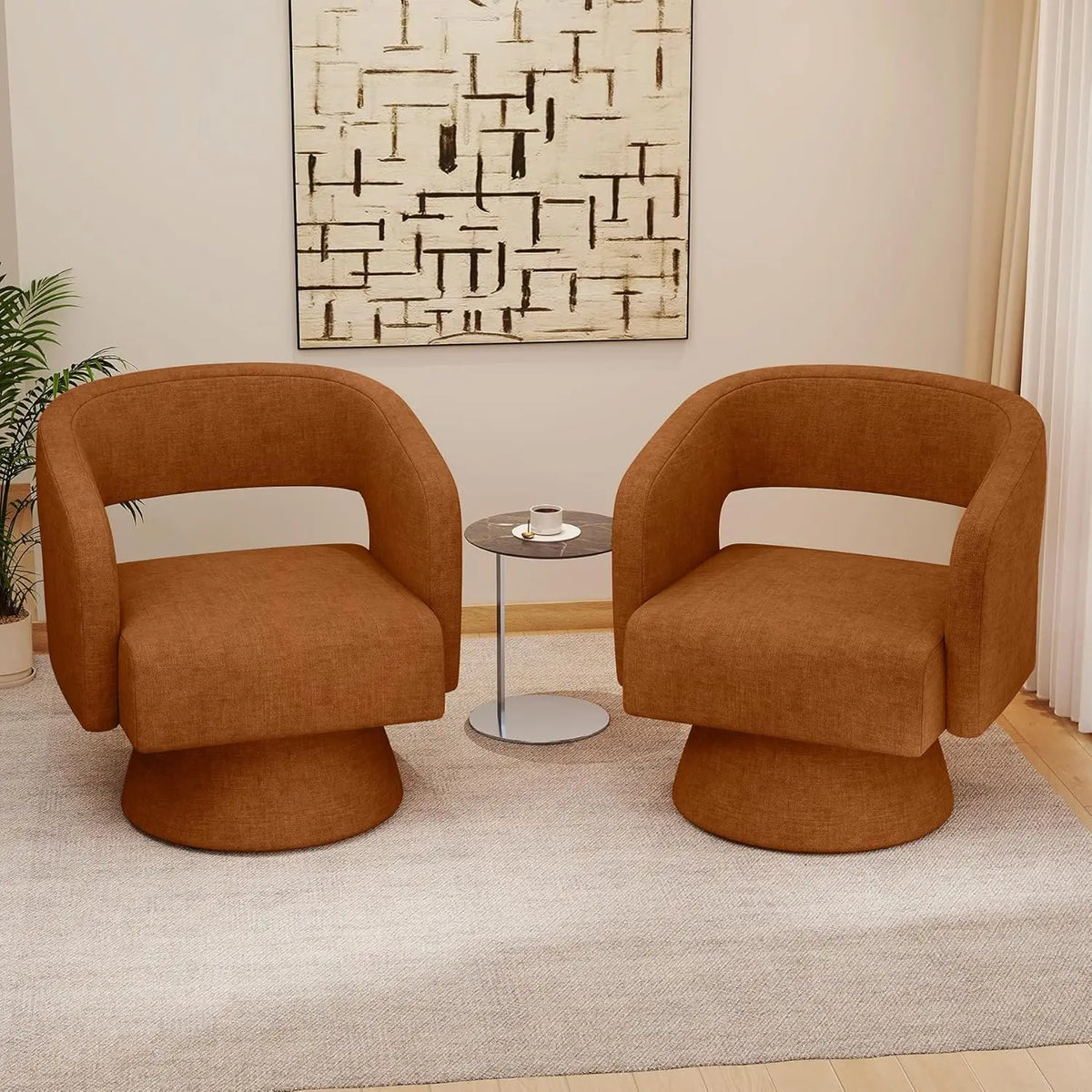 Swivel Accent Chair Set of Two Teddy Fabric Barrel Chairs