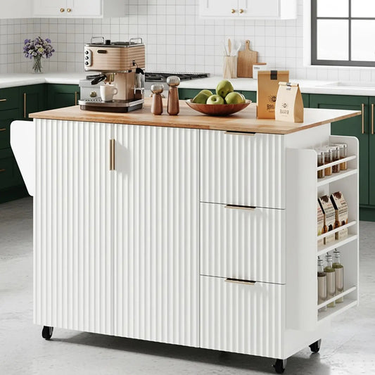 Kitchen Cart With 3 Drawers And 2 Doors Drop Leaf Tabletop Rolling