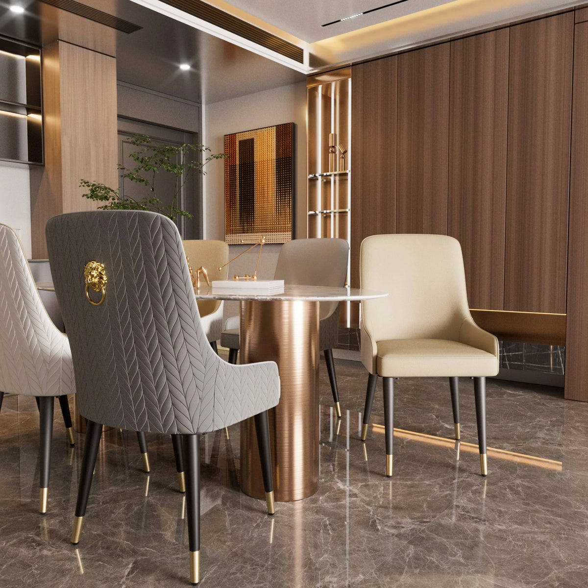 Modern PU Leather Dining Chairs Pair With Tufted Back