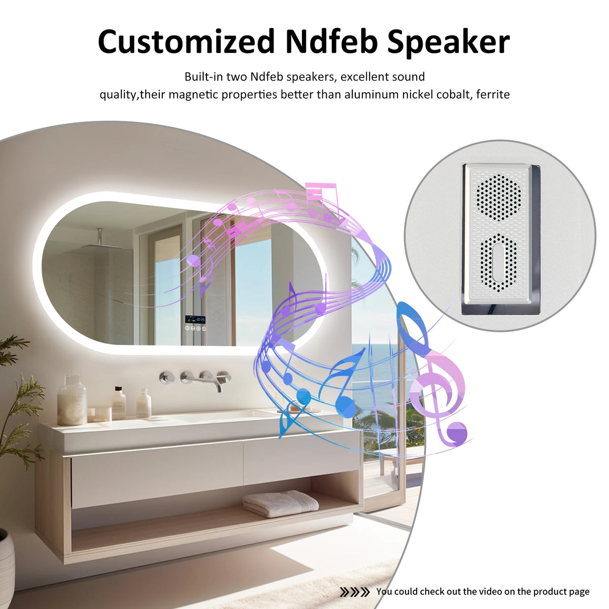Wisfor Fogless Oval LED Bathroom Mirror With Bluetooth Speaker