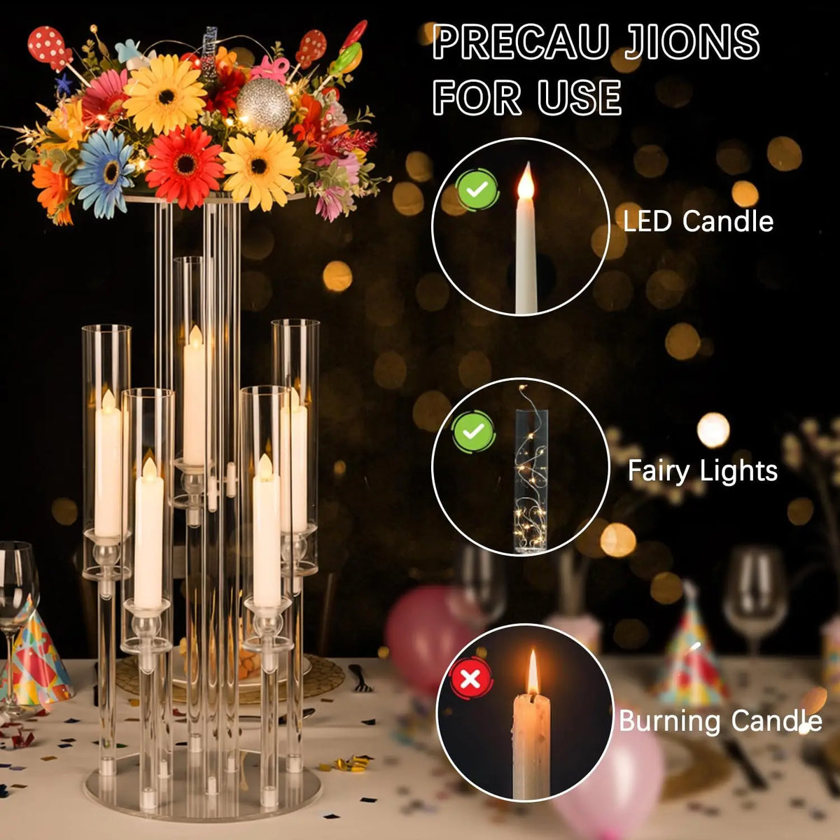 Vincigant Clear Acrylic Candelabra 5 Arm Led Candle Holder