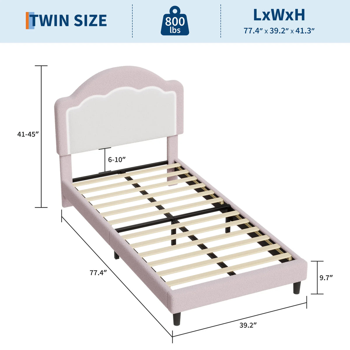 Kids Upholstered Platform Bed With LED Headboard And Wood Slats