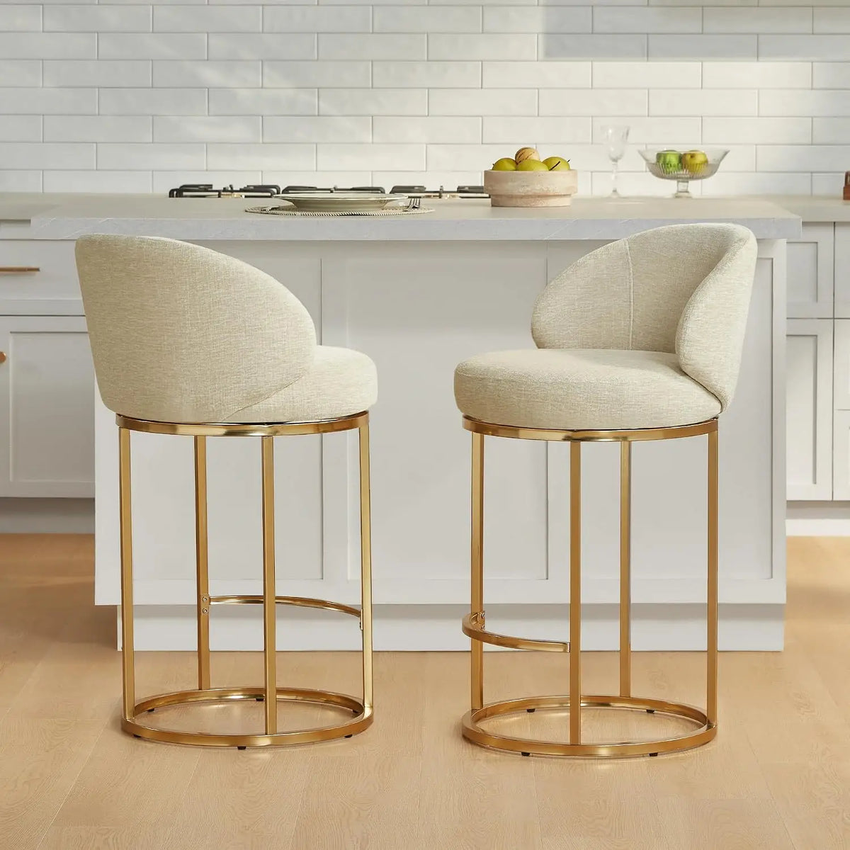 Swivel Bar Stools Set of 2 With Upholstered Backrests