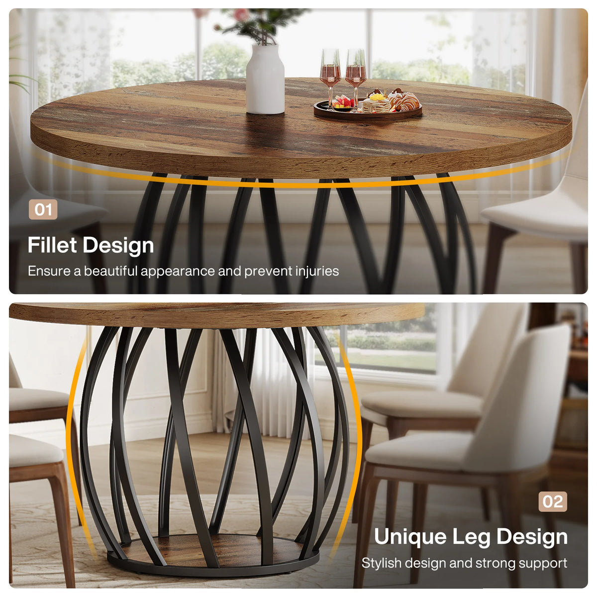 Tribesigns Round Wood Dining Table For 6 People Kitchen