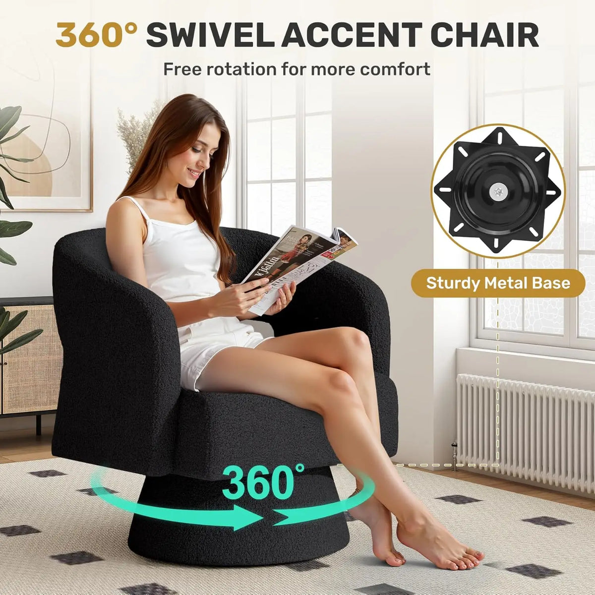 Swivel Accent Chair Set of Two Teddy Fabric Barrel Chairs