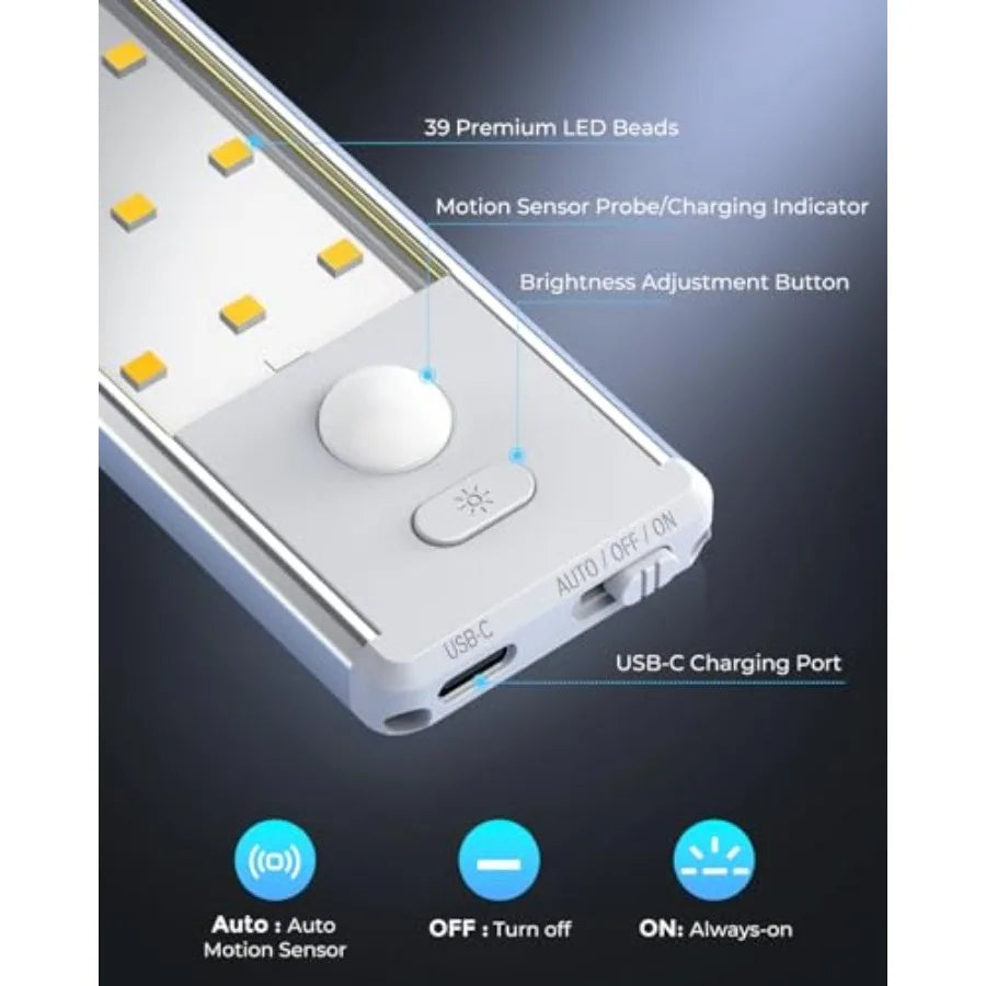 Under Cabinet Lighting - 10.5" Motion Sensor Light Indoor, Magnetic Wireless Closet Lights, Dimmable Led Night Light, Rechargea