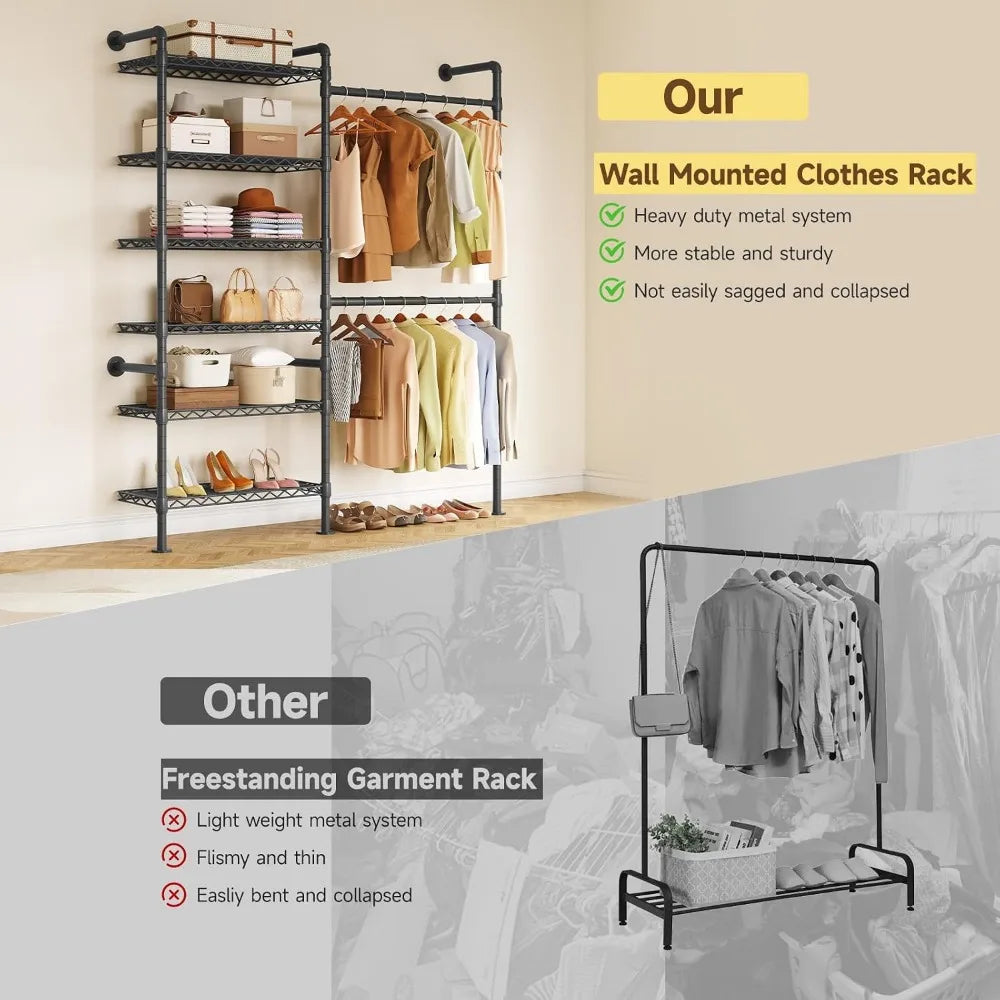 Industrial Pipe Clothing Rack Expandable Heavy Duty Closet Organizer