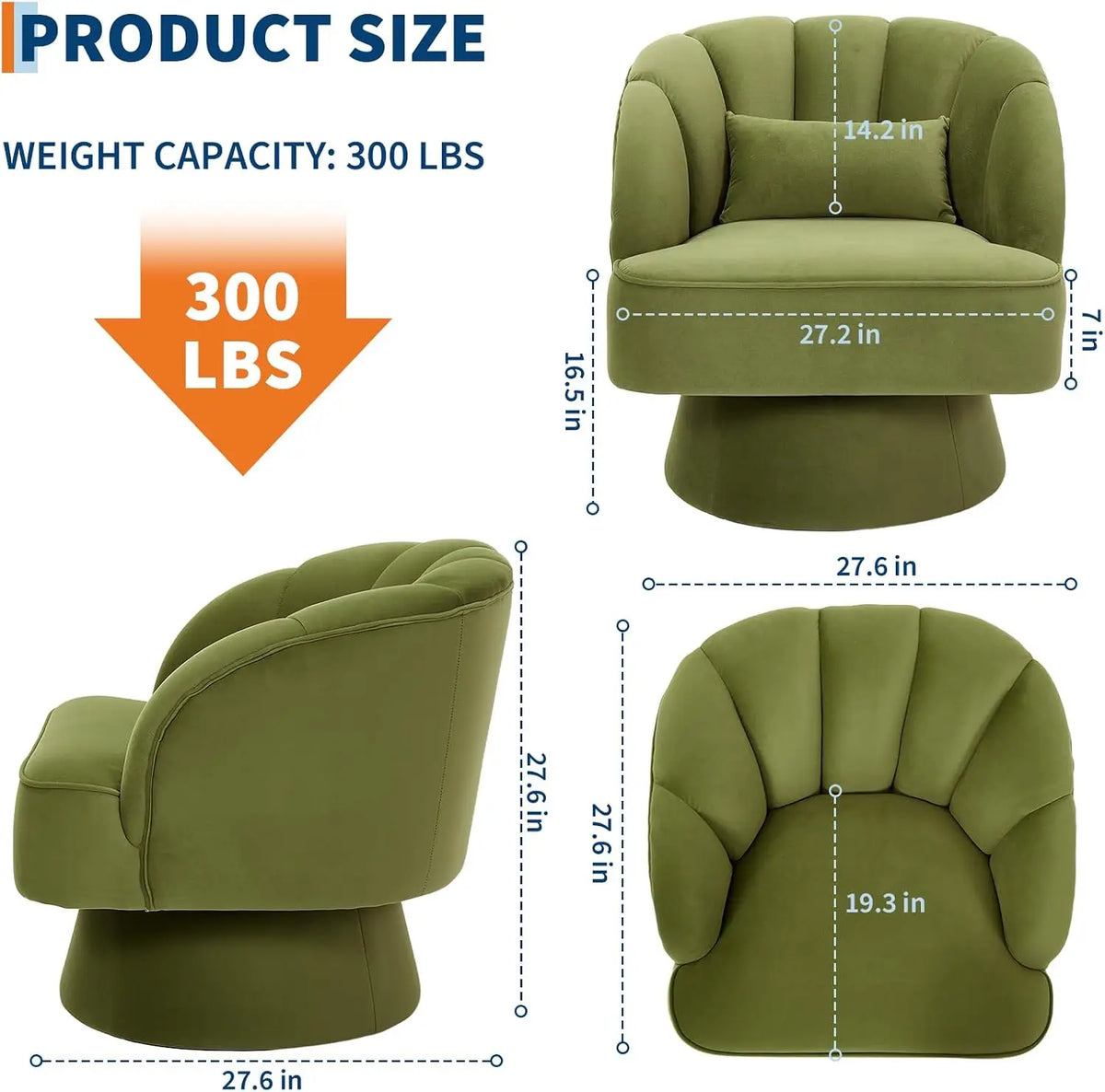 Garvee Swivel Open Back Chair Modern Designer Office Chair 360° rotation Bedroom Wheels Bar Camping Office Chair for Vanity Reading for living room, bedroom.