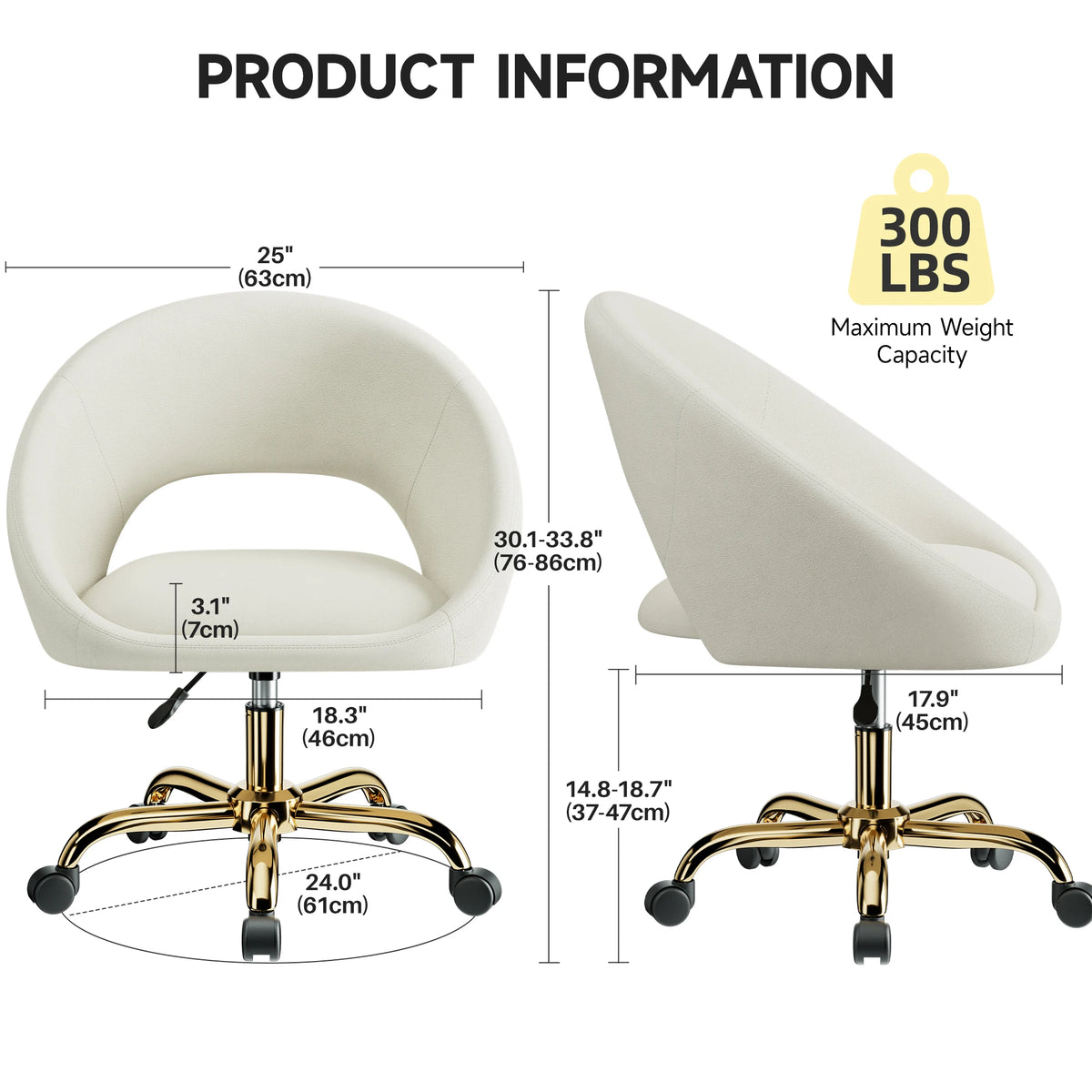 KERDOM Vanity Chair with Adjustable Swivel Wheels, Velvet Home Office Desk Chair with Hollow Back, Accent Armchair with Gold Base, Criss Cross Chair with Upholstered Back for Home Office, Living Room, Bedroom and Study, Beige