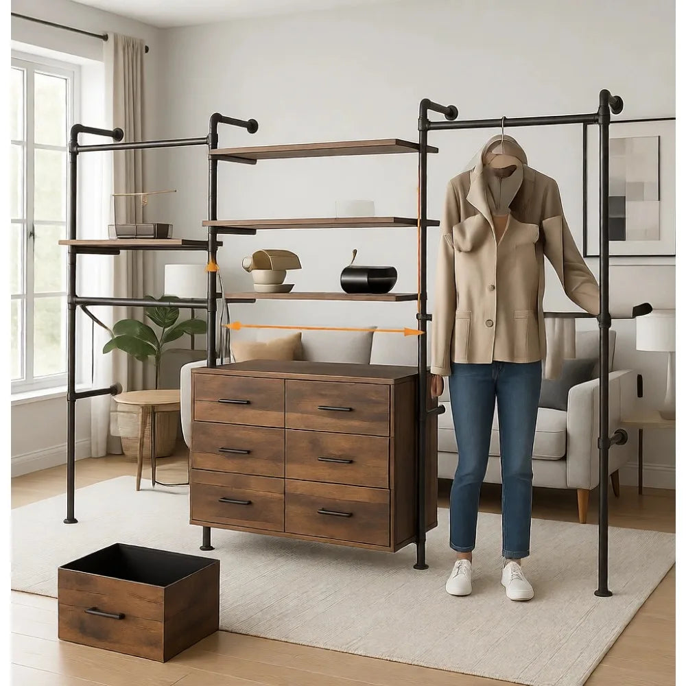 Industrial Style Adjustable LED Closet System With Drawers And Shelves