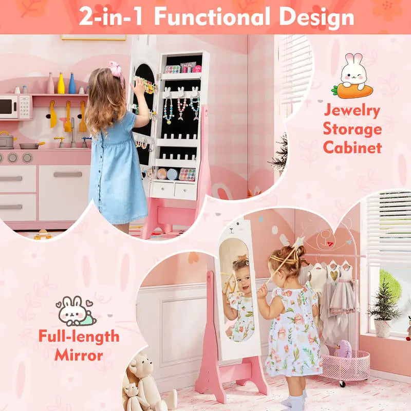 Kids Jewelry Armoire Cabinet With Full Length Mirror And Storage