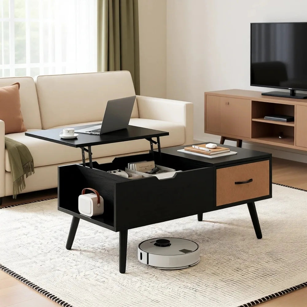 Lift Top Coffee Table Storage Shelf Hidden Compartment Living Room