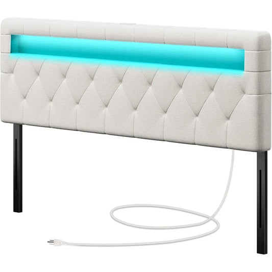 Headboard For Queen Size Bed With 60,000 DIY Color Of LED Light, USB & Type C Post, Attach Frame, Height Adjustable,
