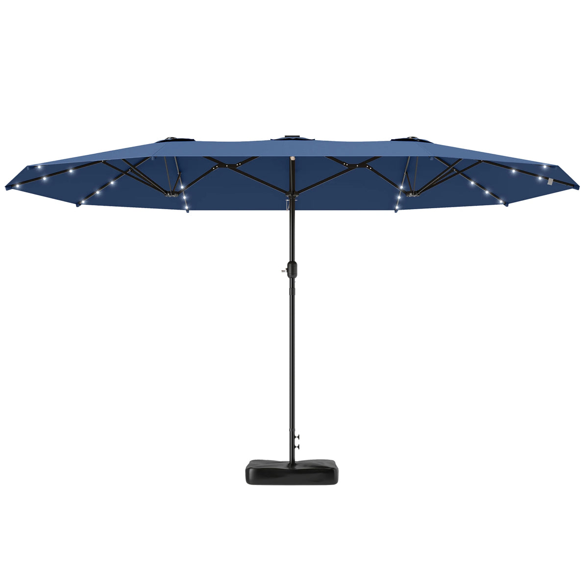 Double-Sided Sun Umbrella, Outdoor Garden Parasol, Patio Sun Shade with Led Solar Light, Sand Base, Navy Blue