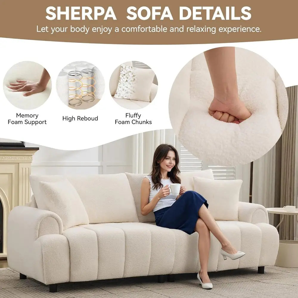 Modern Boucle Curved Sofa With Deep Seat And Removable Cover