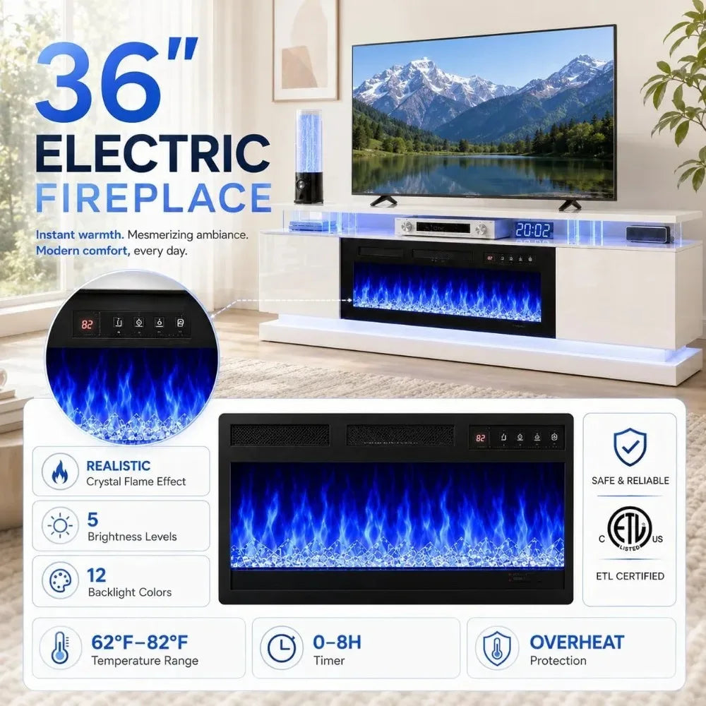 Electric Fireplace TV Stand With Storage And RGB LED Lighting