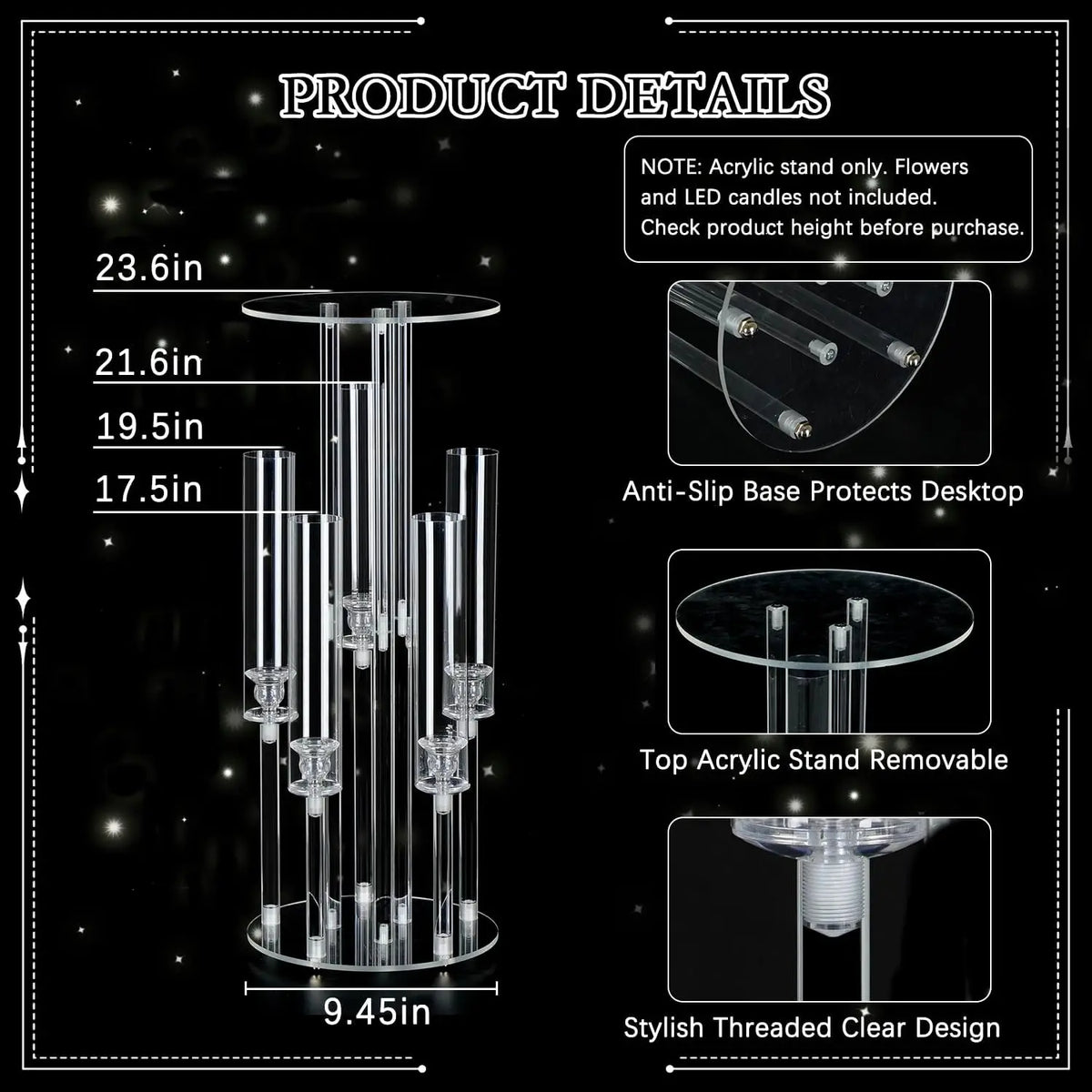 Vincigant Clear Acrylic Candelabra 5 Arm Led Candle Holder