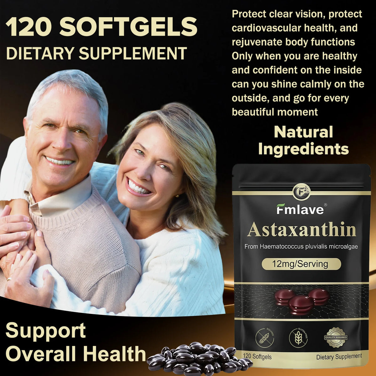 FMLAVE Astaxanthin 12mg Natural Antioxidant Softgels For Eye Health