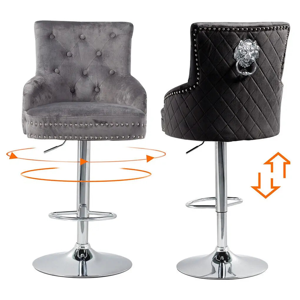 Luvodi Velvet Swivel Bar Stools With Lion Knocker Adjustable Height