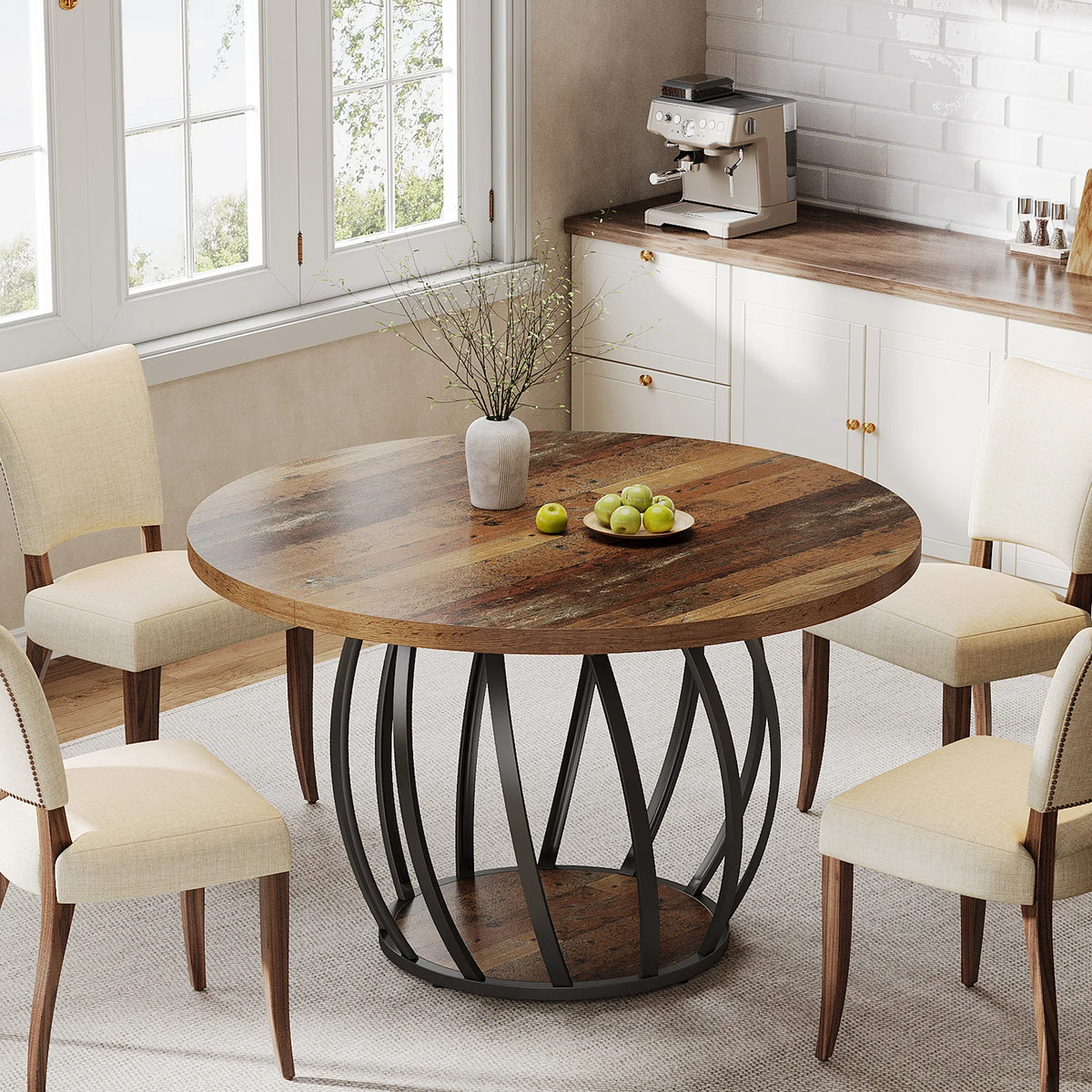 Tribesigns Round Wood Dining Table For 6 People Kitchen