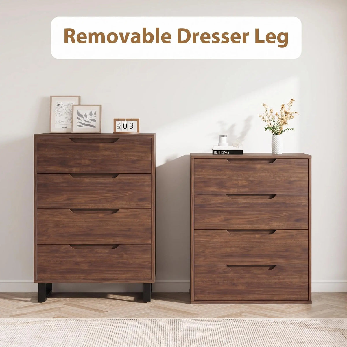 Freestanding Wooden Storage Dresser With Spacious Drawers And Metal Frame
