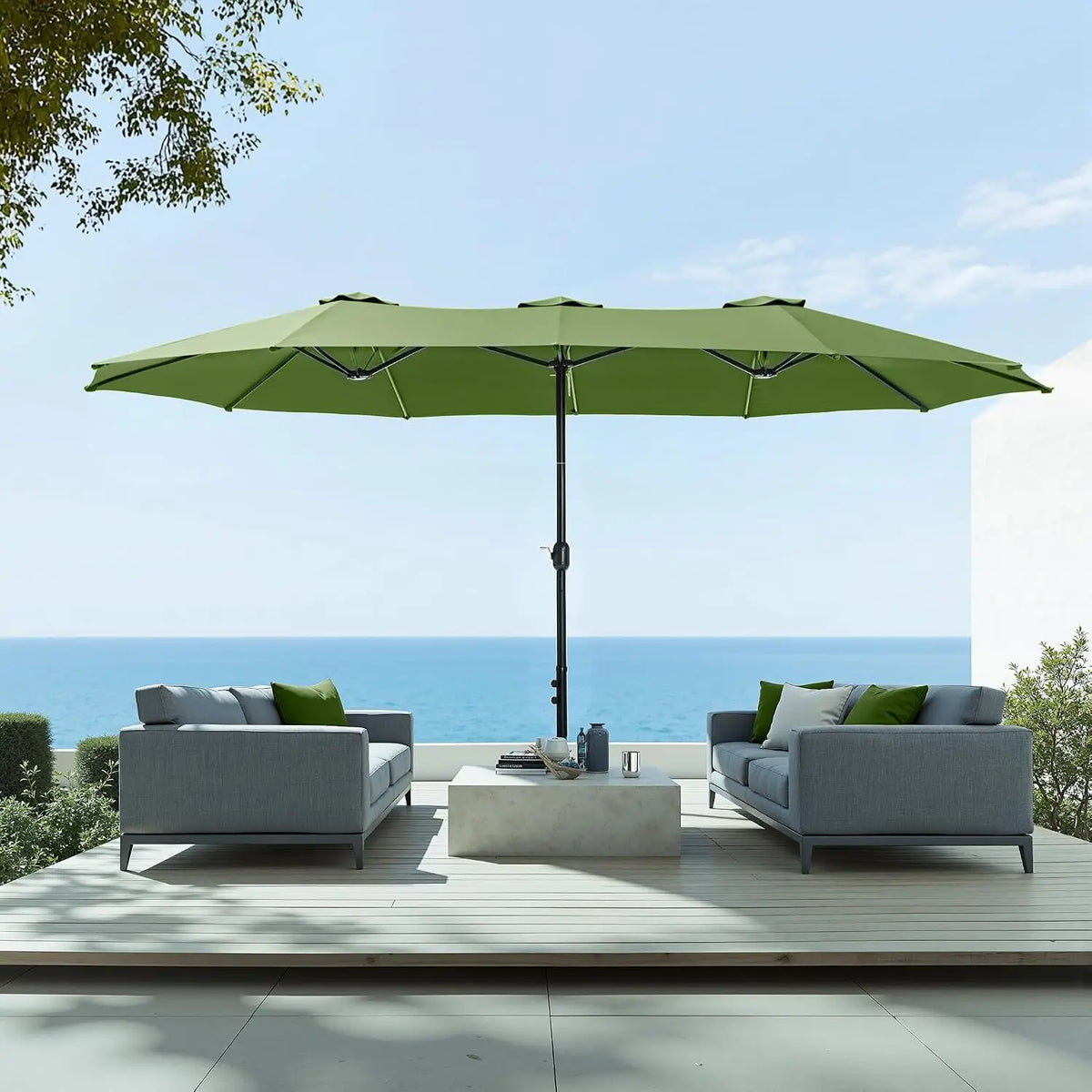 Rectangular Market Patio Umbrella Stainless Steel Frame Heavy Duty Base Included