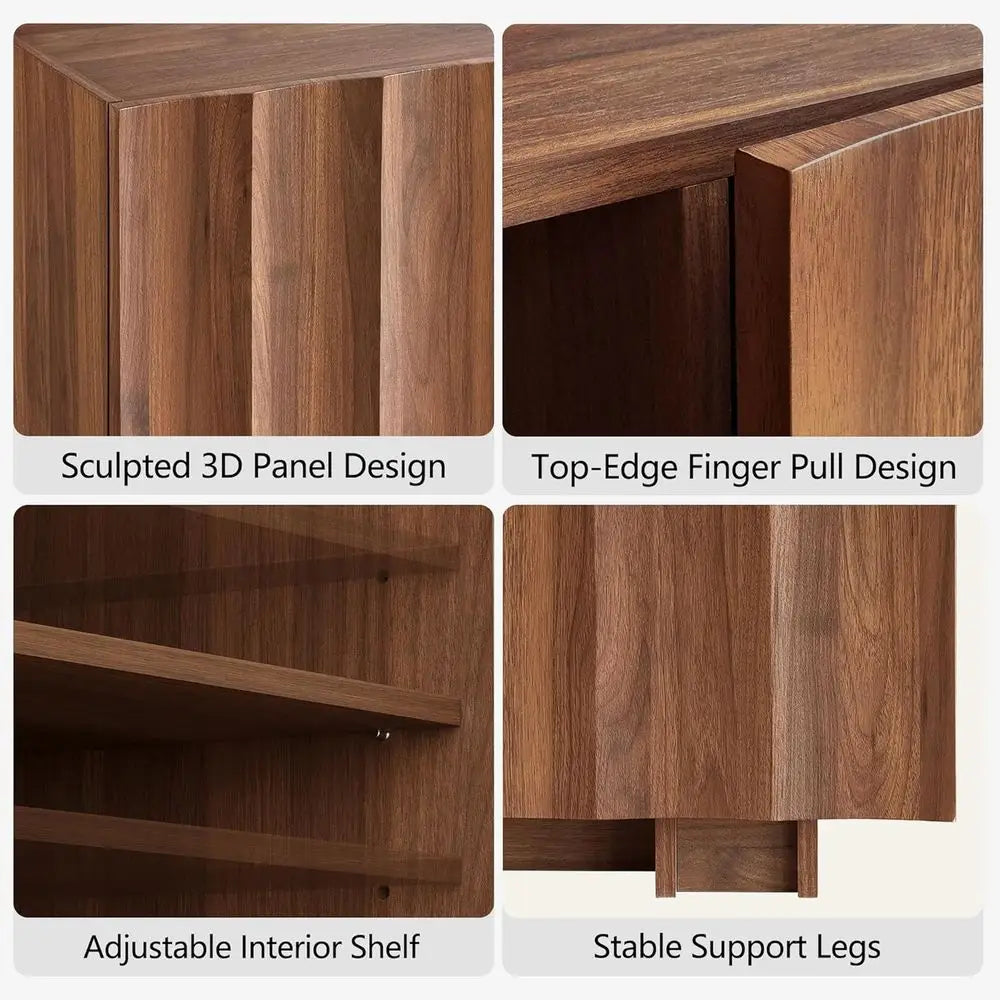 TV Stand With Wave Design And Adjustable Shelves Media Console