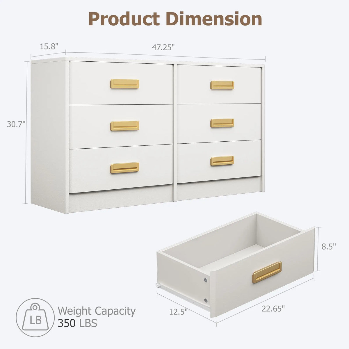 GAOMON Modern Wide Dresser With Six Drawers And Metal Handles