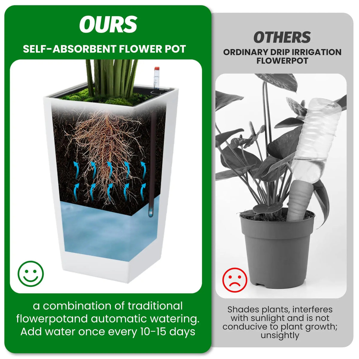 HiMISS Tall Self-Watering Planters Set for Indoor Outdoor Use