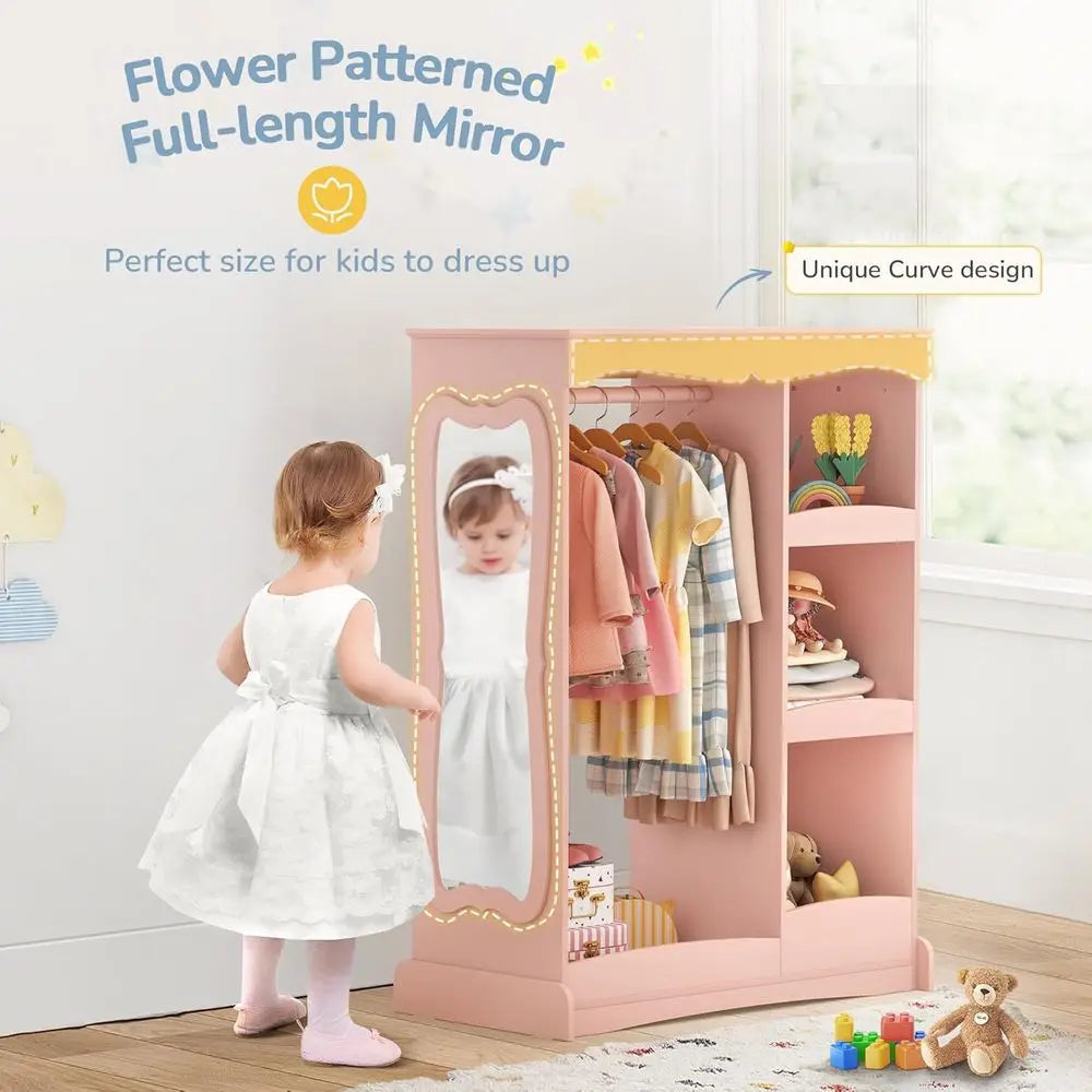 LISM Kids Dress Up Storage Closet with Flower Mirror