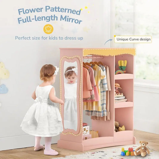 LISM Kids Dress Up Storage Closet with Flower Mirror