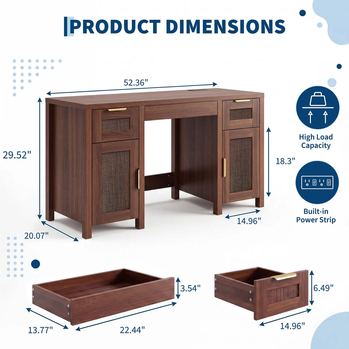 HiMISS Modern Wooden Office Desk With Drawers And Cabinet Storage