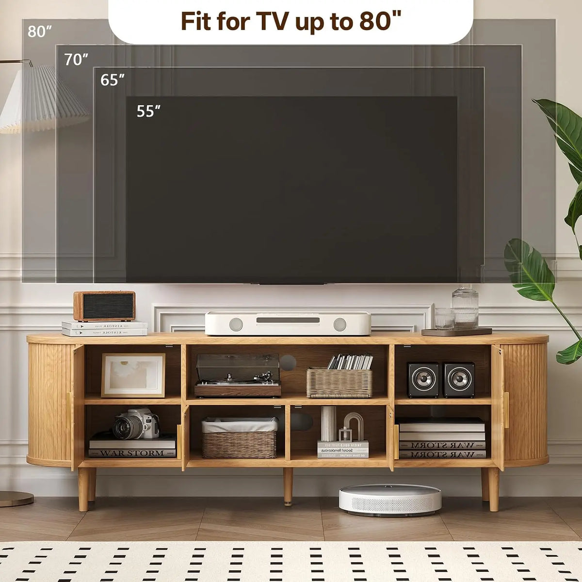 Mid Century Modern TV Stand With Storage And Adjustable Shelving