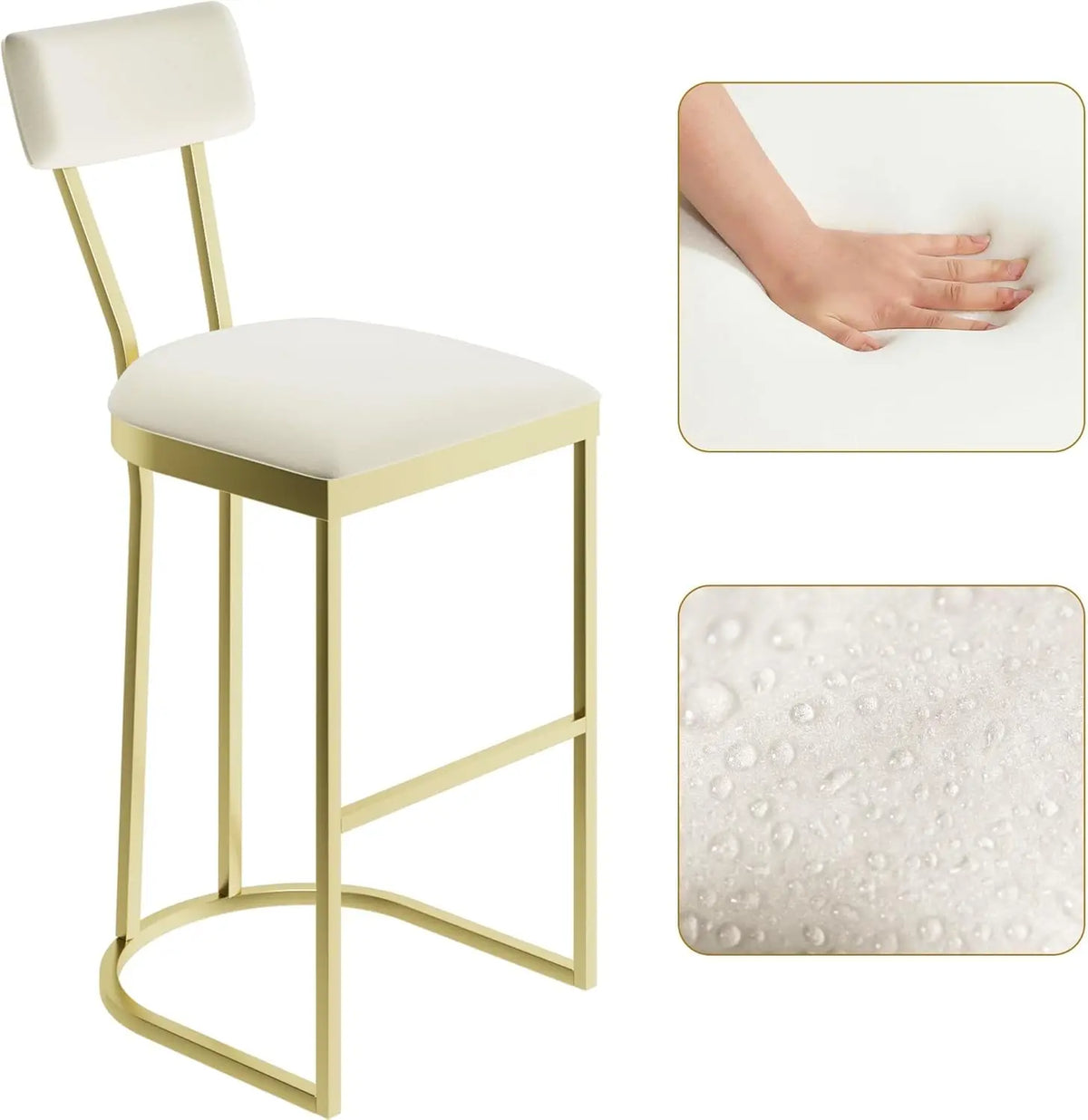 HiMISS Upholstered Bar Stools Set of Two With Curved Back