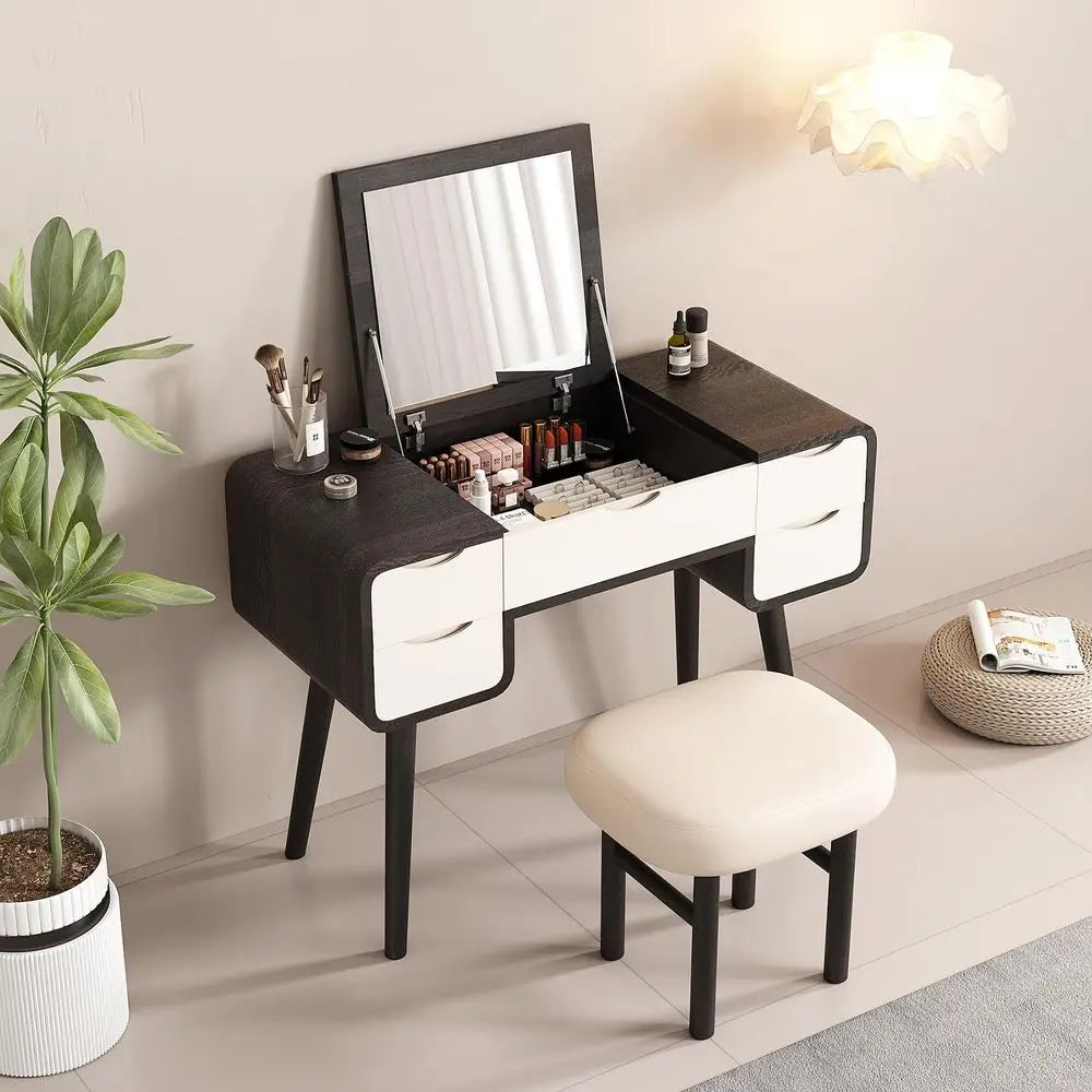 XMSJ Flip Top Vanity Table With Mirror And Hidden Storage
