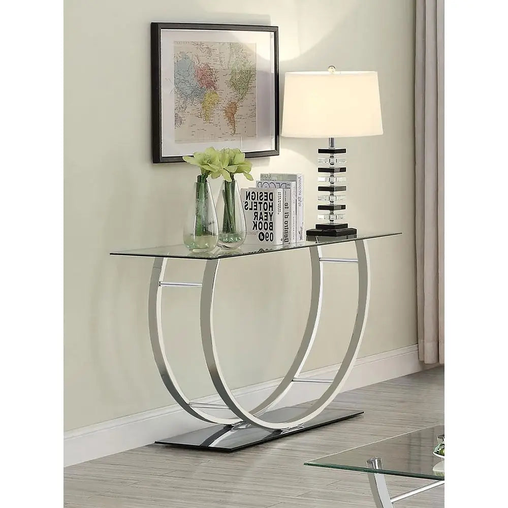 XMSJ Danville Metal And Glass Console Table With Mirrored Base