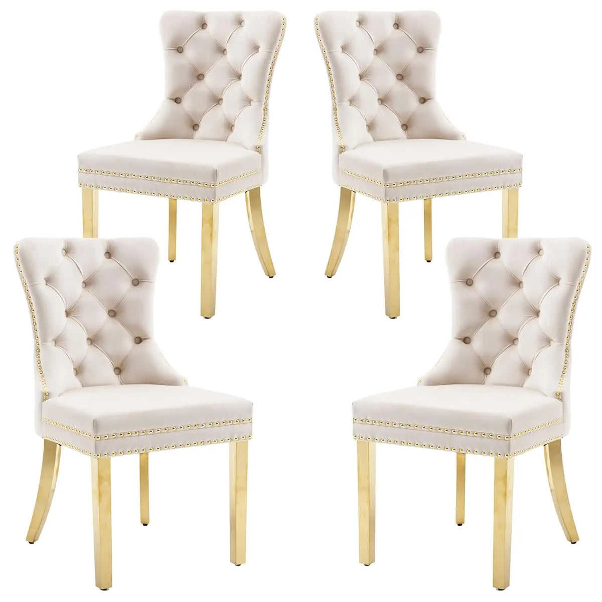 Velvet Upholstered Tufted Dining Chair with Nailhead Trim & Ring Pull, Solid Wood Legs, Modern Kitchen Chair, Set of 4, Custom