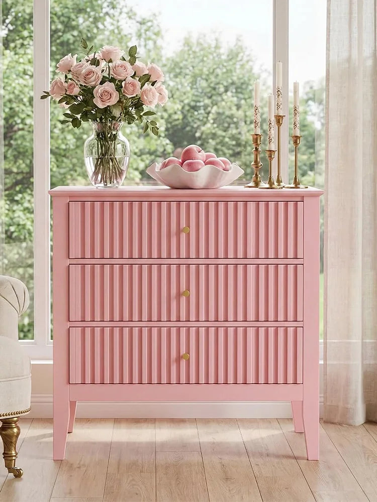 31.5 Inch Fluted Nightstand With Charging Station, 3 Drawer Bedside Table Raised Leg Storage Cabinet For Bedroom Living Room Home