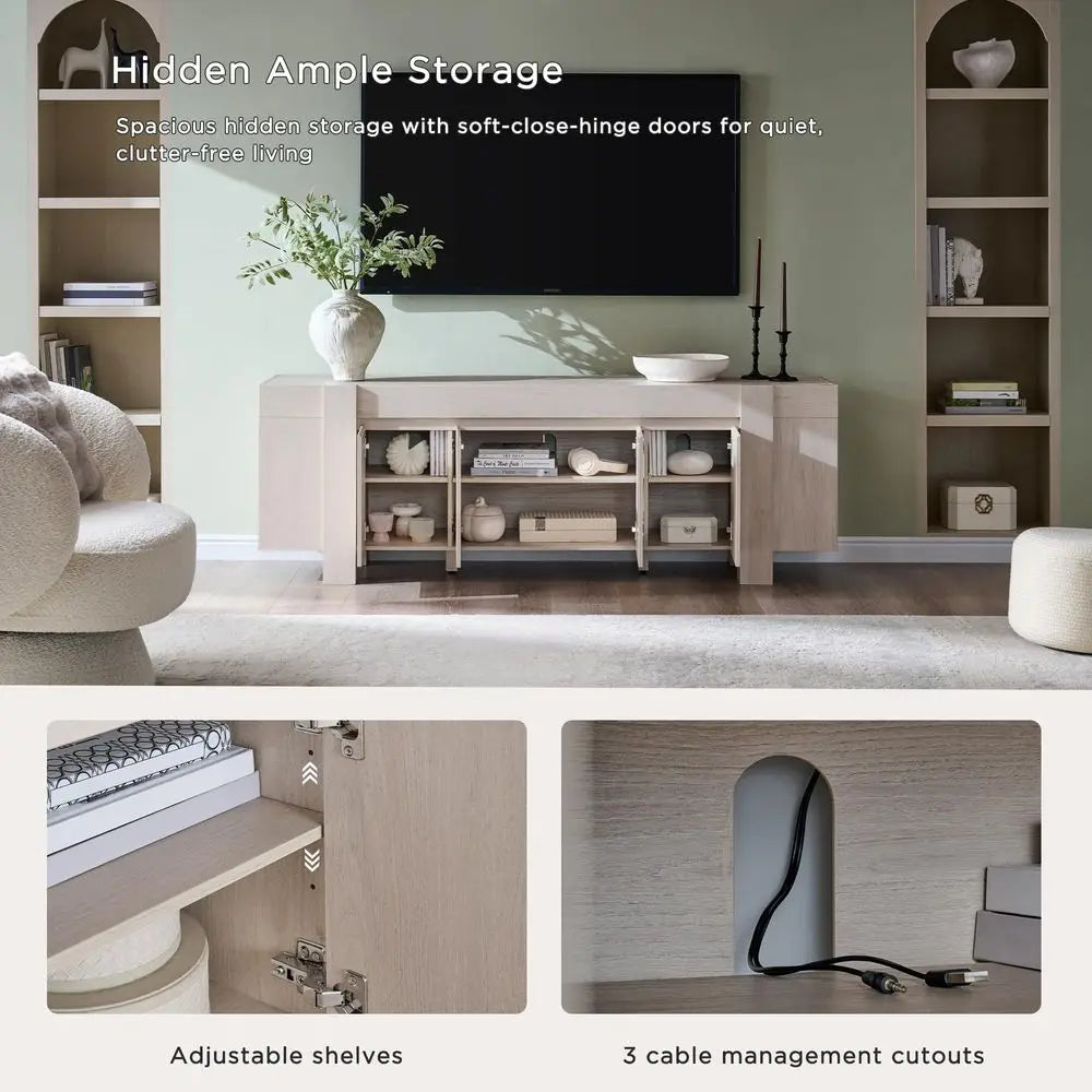 XMSJ Modern Farmhouse TV Stand With Hidden Storage Cabinets