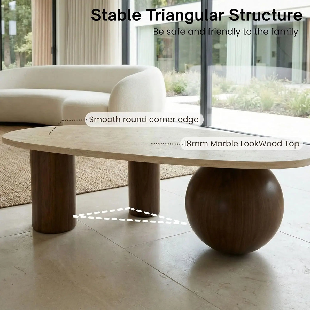 Marble Look Coffee Table With Walnut Wood Legs Laminate